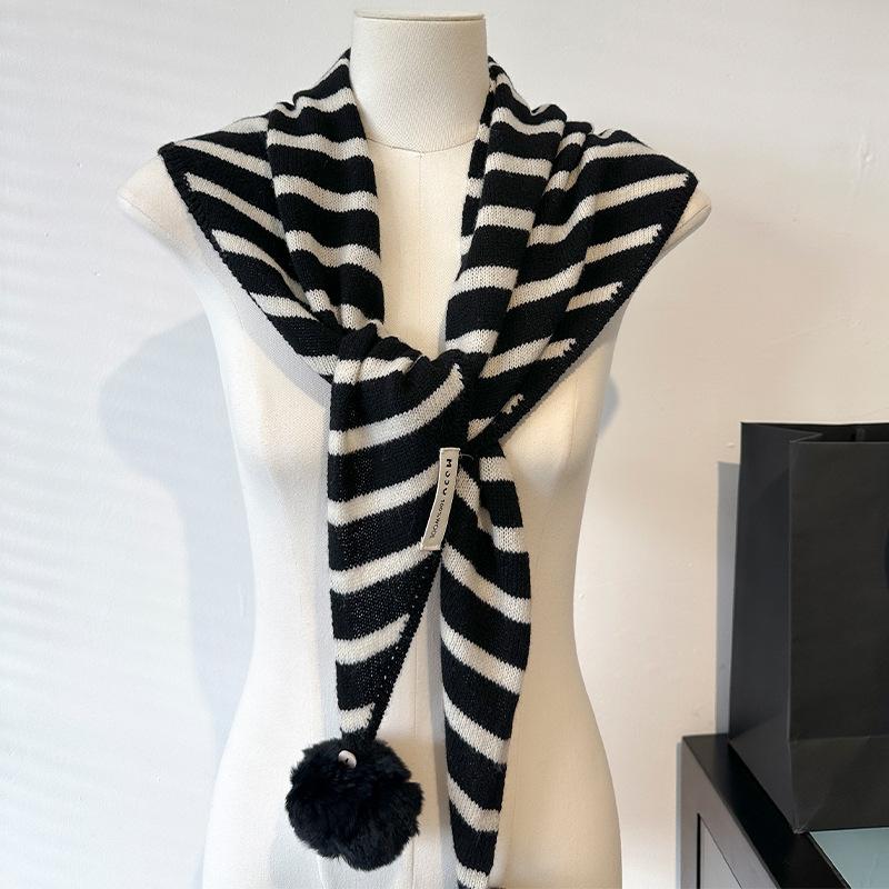 Модный Однотонный Мягкий Шерстяной Треугольный Шарф Для Женщин Вязаный Шаль-Шарф с Помпонами Треугольный Шарф Зимний Теплый Шарф-Накидка One Size