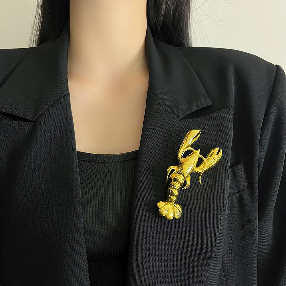 French Retro Metal Lobster-Shaped Brooch Women's Brooch Fashionable And Exquisite Suit Pin Elegant Jewelry Accessory For Parties