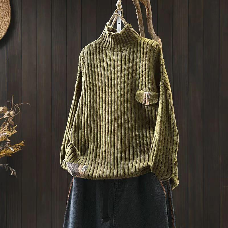 

Johnature Женские свитера-пуловеры Весенние однотонные трикотажные полотна с длинным рукавом Мягкие женские свитера One Size