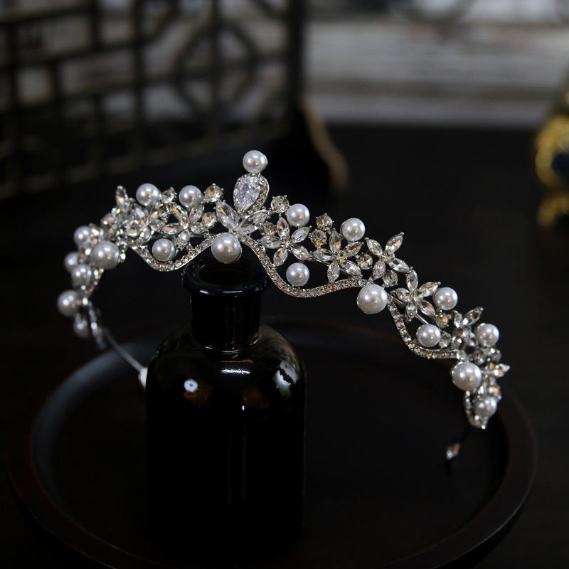 Koreansk Ny Stil Utsökt Kompakt Enkel Pärla Brud Bröllop Krona Huvudsmycke Krona Tiara Håraccessoarer
