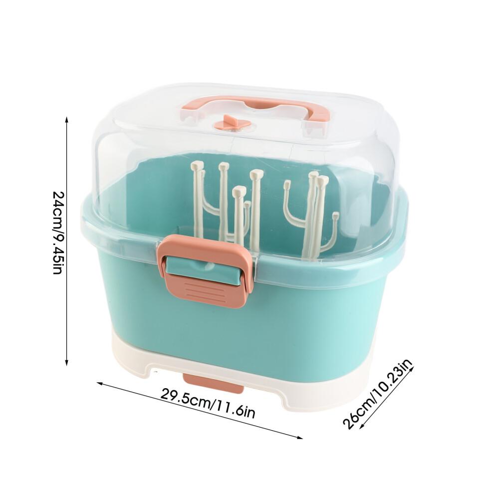 Nursing Bottle Storage Box Compact Household Dustproof Draining Thickened Plastic Baby Bottle Storage for Home Green