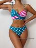 2026 European and American Color Block High-Waisted Tummy-Concealing Bikini Swimsuit