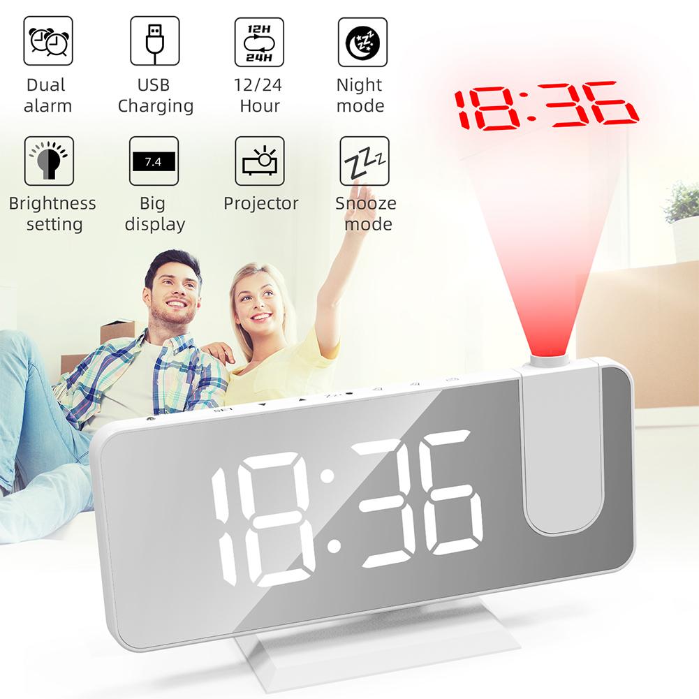 Despertador Digital LED Multifuncional Inteligente Luminoso Relógio Projetor de Teto Tela Grande Decoração de Quarto Cabeceira
