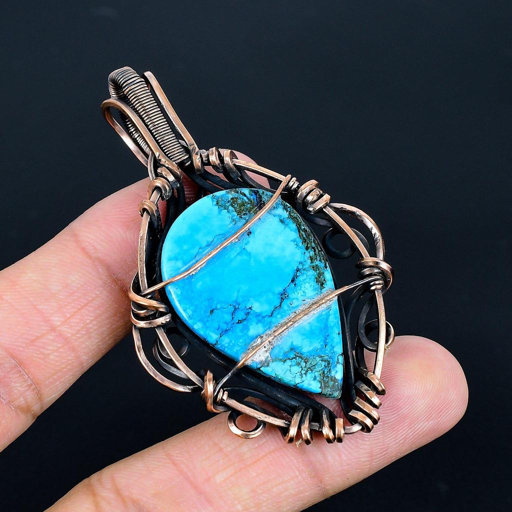 Turquoise 999 Copper Wire Wrapped Pendant, Handmade Gemstone Pendant Jewelry, Gifts For Wife Brand New Pendant