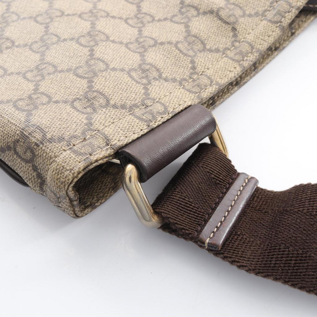 Used GUCCI GG Supreme Shoulder Bag 201446 PVC Coated Canvas Leather Beige Brown Used Unisex