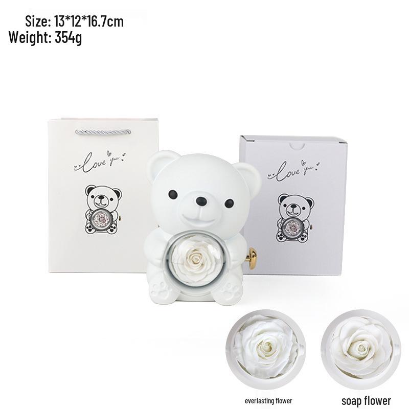 Luxurious Rotating Teddy Bear Jewelry Box with Rose Design - Ideal for Proposals & Gifts