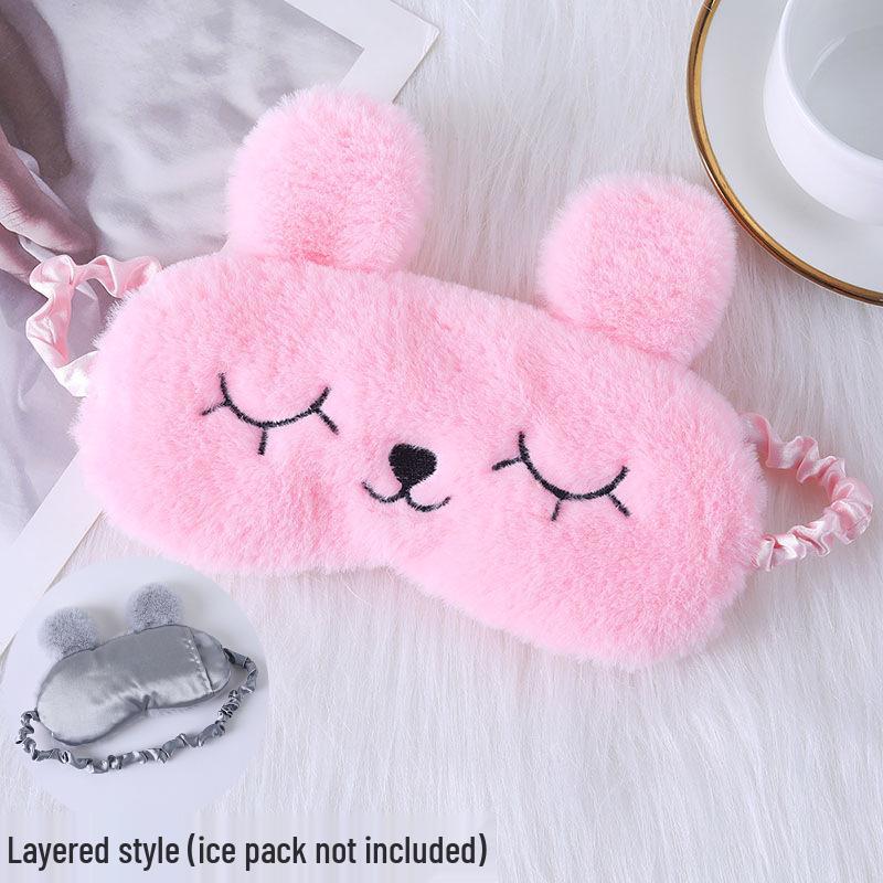 Cute Cartoon Rabbit Ears Plush Silk Eye Mask with Hot and Cold Pack - Comfortable Sleep Mask Available