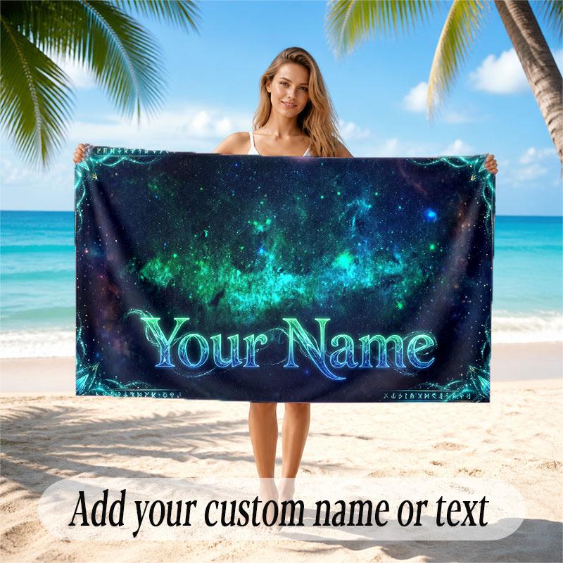Space Cosmic Theme Soft Beach Towel Personalized Custom Name Text Towel Portable for Beach Pool Travel