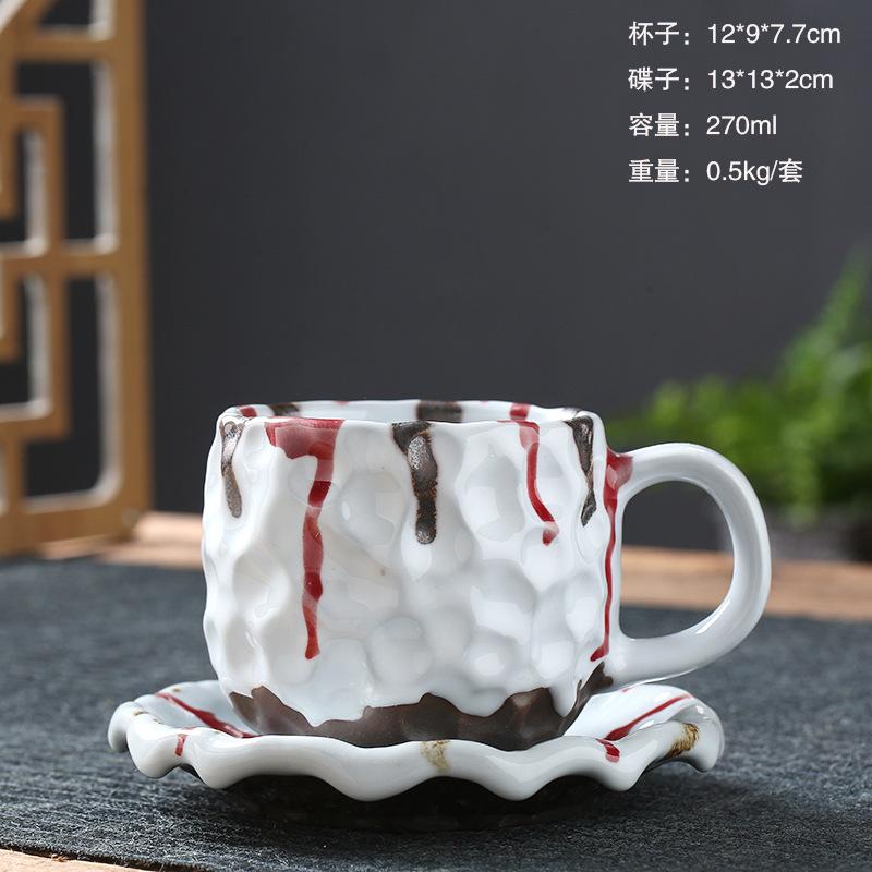 Vintage 270ML Keramik-Kaffeetasse mit Untertasse Hammerschlagmuster Steingut Espressotasse mit Henkel Japanischer Stil
