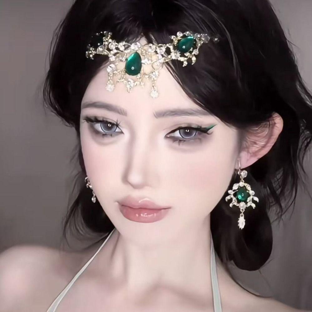 Multifunction Green Crystal Jewelry Set Korean Style Sparkling Necklace  Wedding