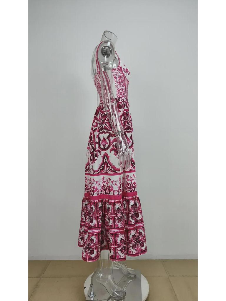 European & American Women's Bohemian Elegant Light Luxury Printed Midi Dress