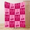 Pink Cherry Bow Flannel Blanket - Soft Warm Washable | Cartoon Quilted Home & Gift Decor