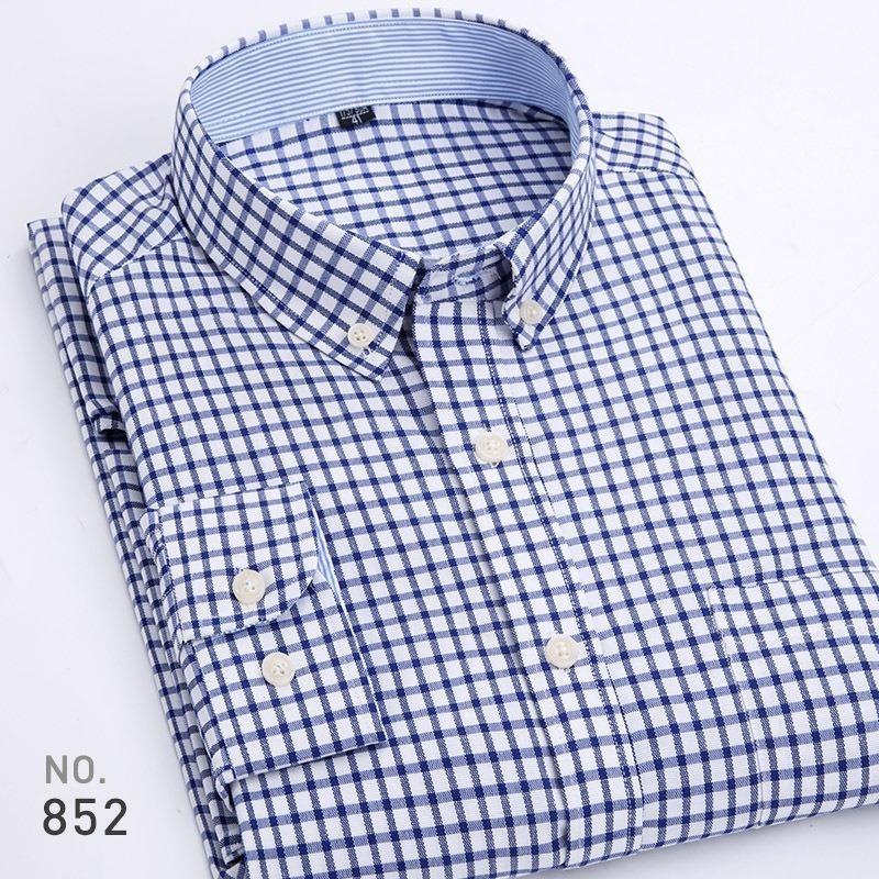 New Men's Oxford Striped Long Sleeve Shirt, Korean Slim Fit Youth Casual Fashion Button Up Shirt