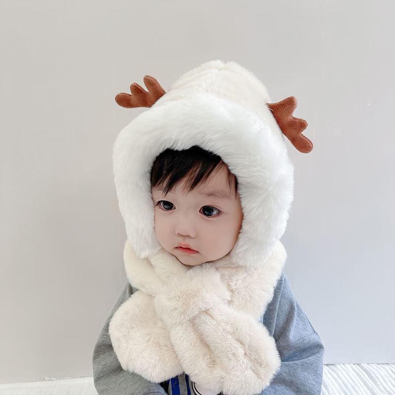 

Pabei Kids Winter Plush Earflap Hat with Integrated Scarf