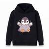 Kids Boys Girls Pullover Hoodie, Cute Cartoon Penguin With Boba Tea Print Casual Cozy Long Sleeve Hooded Sweatshirt For Daily Outdoor