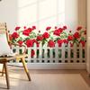 Fence Rose Bush Wall Sticker Removable Waterproof PVC Red Flower Pattern Sticker Home Office Living Room Bedroom Wall Decoration Decal