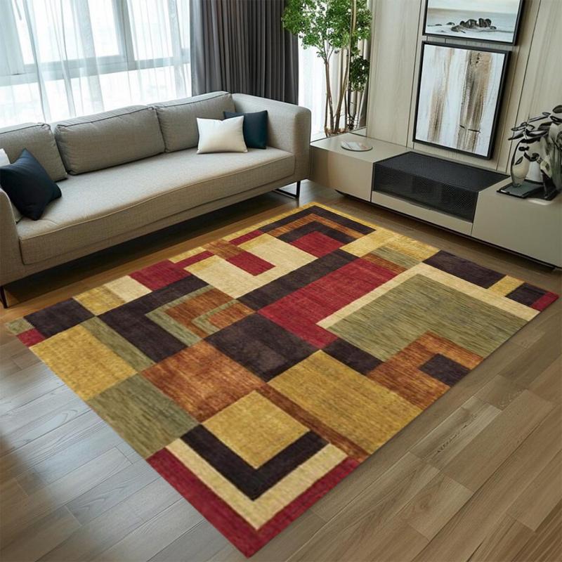 

Soft NonSlip Geometric Carpet Brown Beige Patchwork Area Rug for Living Room Bedroom Easy Clean Modern Home Floor Decor 40X60CM
