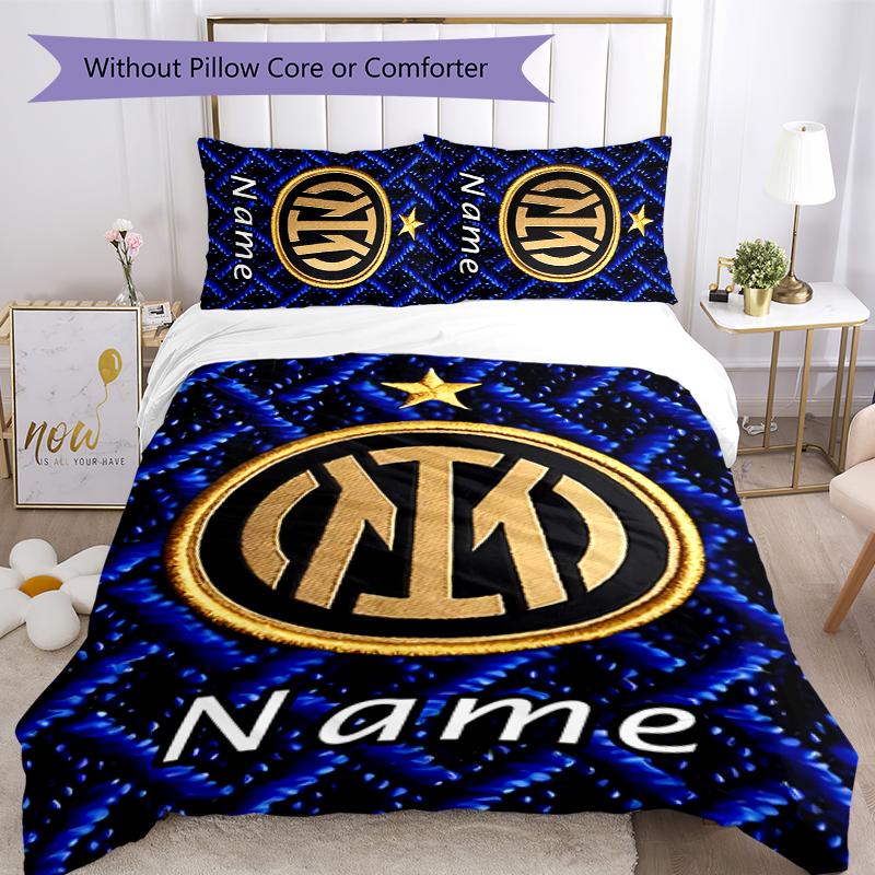 3pcs Custom Name Cartoon Inter Milan Bedding Set Duvet Cover Closure Includes 1 Duvet Cover & 2 Pillowcases for All Seasons Bedroom Decor