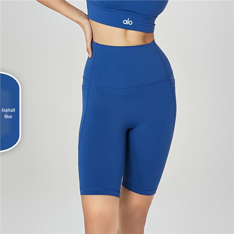 Pantaloncini da Yoga a Vita Alta Color Pesca con Tasche – Senza Cuciture, Vestibilità Comoda per Donna