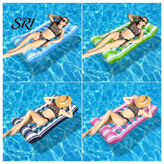 Travel-friendly Pool Float Inflatable Mat with Hole Headrest Adults Size Foldable Water Toy Floating Lounger Raft Summer Swimming Party Beach