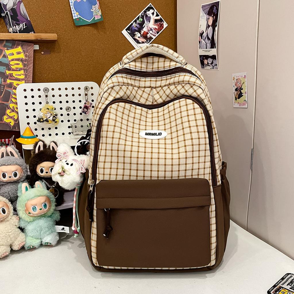 Schoolbag, a piece of junior high school girls plaid contrasting colors, high value, juvenile sense, students, large capacity, high school students