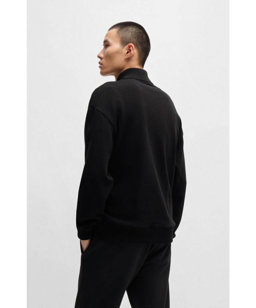 [HUGO] Logo Print Cotton Terry Zip Neck Sweatshirt Men's S Black