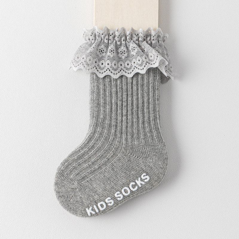 Infant Toddler Girl Cotton Lace Princess Non-Slip Mid-Calf Socks for All Seasons