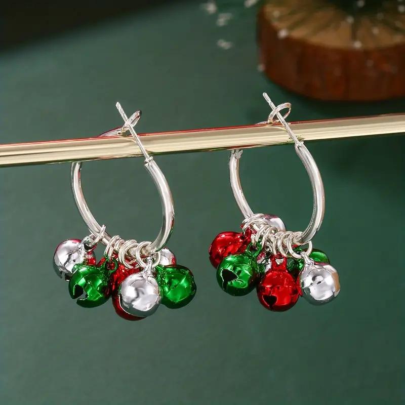 Funny Elk Bells Pendant Earrings for Women Simple Rhinestone Red Heart Christmas Tree Earrings New Year Party Jewelry Gifts