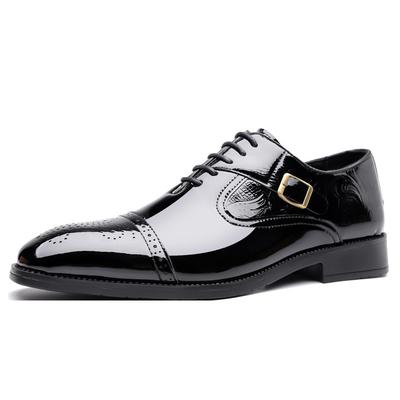 Mode Lente Herfst Gesp Designer Casual Leren Schoenen voor Heren Lente Herfst Uitgesneden Bloemen Puntig Slijtvast Kledingschoenen Heren