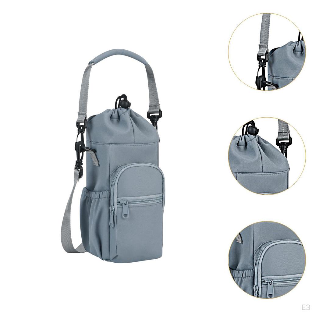 Water Bottle Carrier Adjustable Shoulder Strap for Men Women with Zipper Pocket Bag