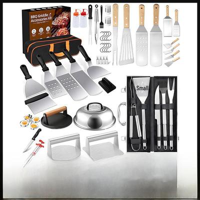Grillbesteck-Set aus Edelstahl und Buchenholz: Kochschaufel, Grillspatel, Grillwerkzeug