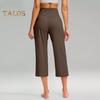 Women Yoga Pants Elastic High Waist Loose Leg Cropped Trousers with Pockets Sporty Casual Style Pants