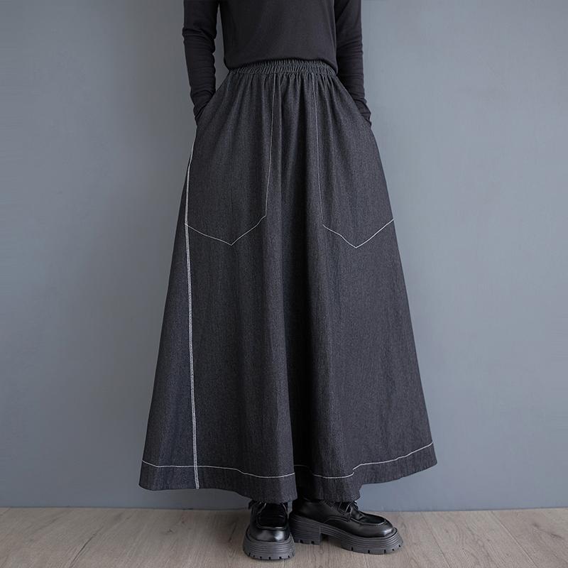 

Dimanaf 2025 Большие размеры Весна Джинсовые юбки Женская одежда Модная женская синяя повседневная свободная однотонная длинная макси-юбка One Size чёрный