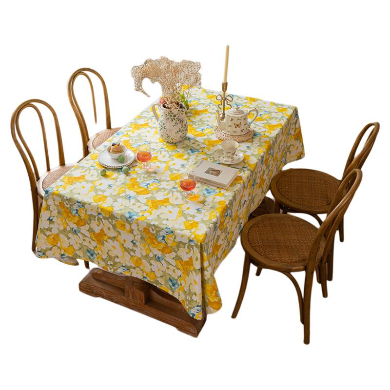 American Country Floral Tablecloth Cotton Linen Rectangular Dining Table Cover Tea Tablecloth