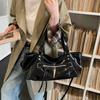 Y2k Style Shoulder Bag Large Capacity Soft Leather Motorcycle Bag With Zipper Pocket Trend Crossbody Bag Women Commuter Handbag