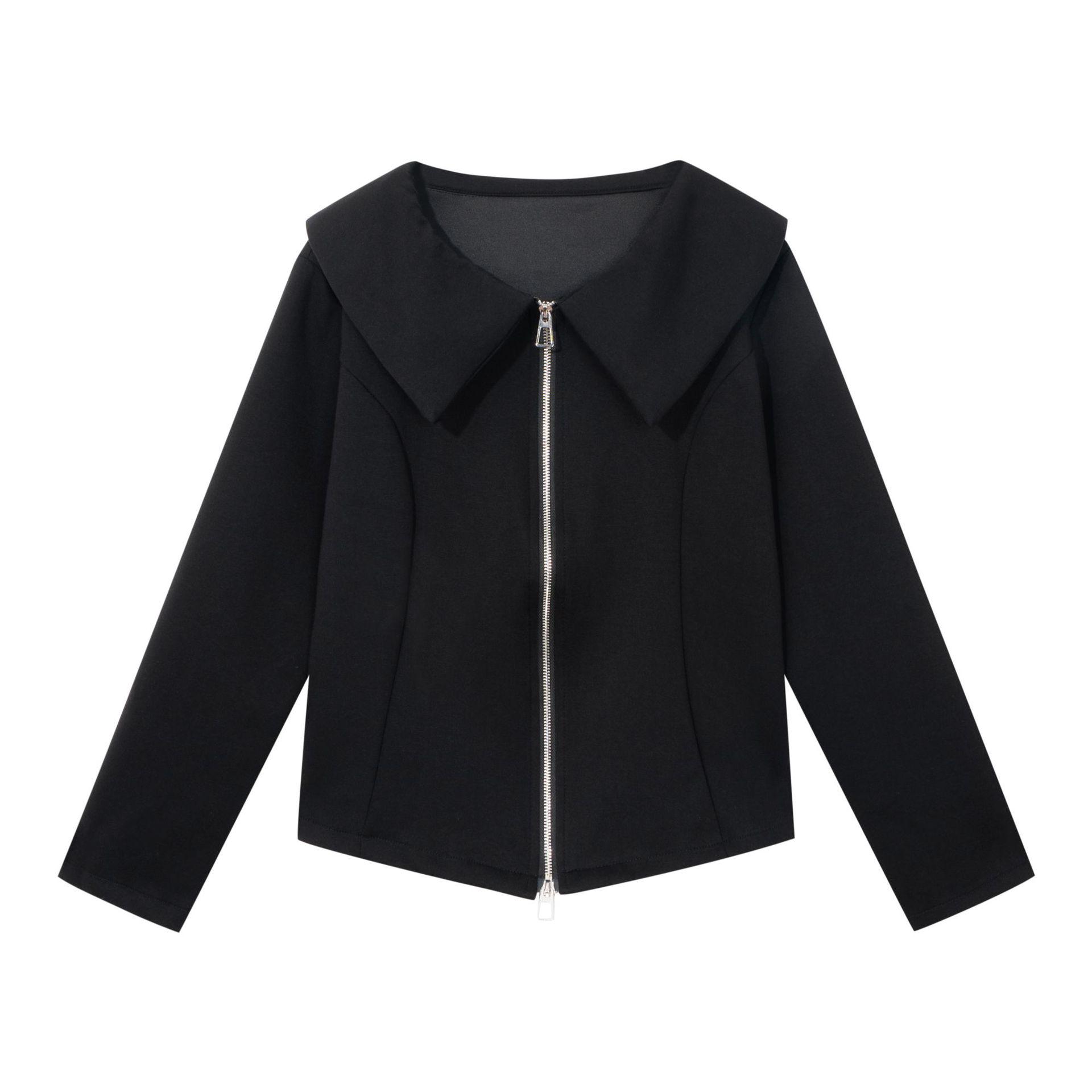 

Plus Size Women s Double Zipper Stand Collar Long Sleeve Shirt - Spring New Arrival M (Recommended for 45-50kg) чорний