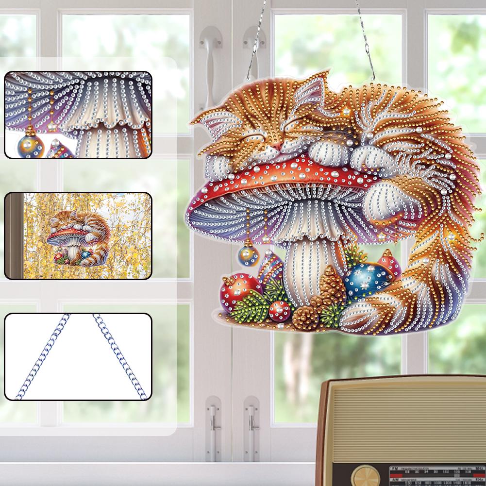 

2D Flat DIY Diamond Art Pendant Window Hanging Art for Home Decor (Mushroom Cat) United States