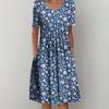 Women Loose Summer Floral Vintage Sexy Ruffles Pocket Dress