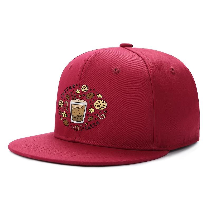 Coffee Latte Beans Flowers Cookies Graphic Print Flat Brim Baseball Cap Casual Street Sun Protection Adjustable Snapback