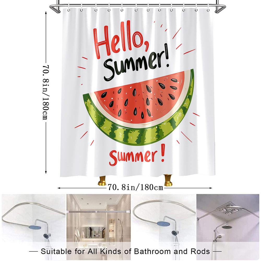 Watermelon Slice Illustration Shower Curtain 1Pc With 12 Hooks For Bathroom Home Decor Polyester 2D Flat Print 70.8X70.8 Inch
