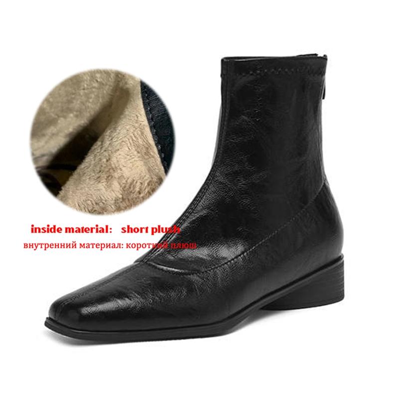 Krazing Pot Microfiber Winter Square Toe Modern Size 33 Boots Size 43 Metal Rivets Med Heels Zipper Women Ankle Boots