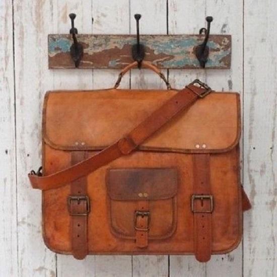 

Мужская винтажная коричневая сумка-мессенджер из натуральной козьей кожи, сумка для ноутбука, портфель 16 x 12 x 5 in