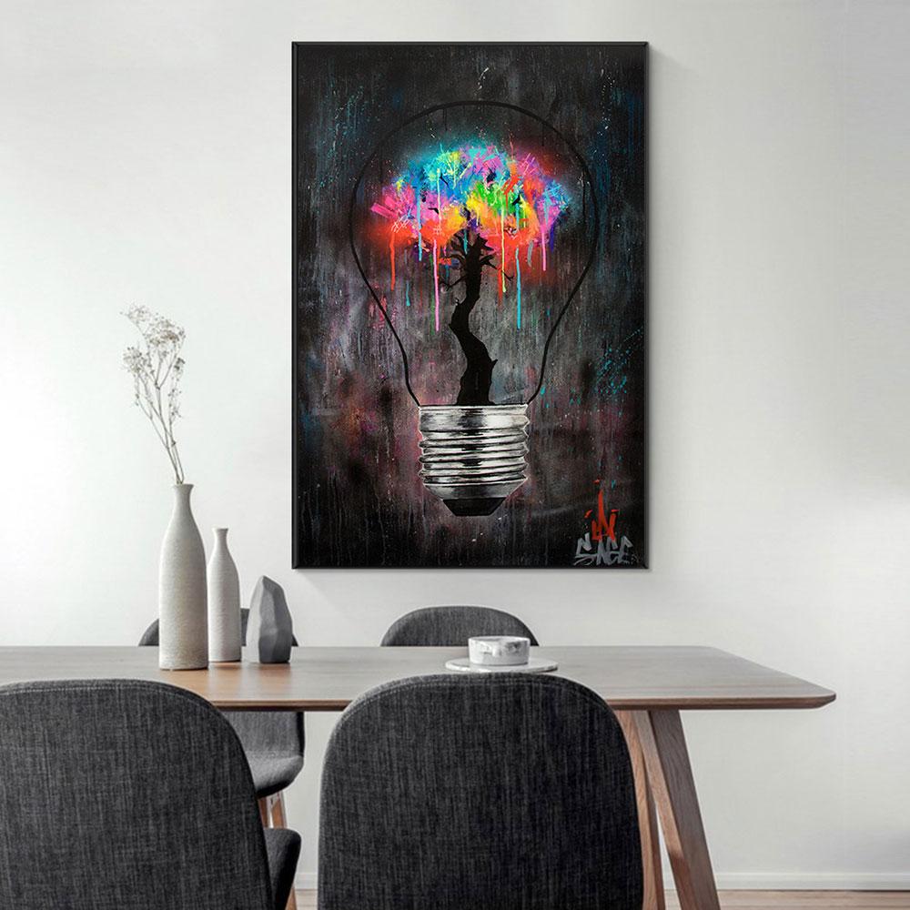 Glühbirne Graffiti Wandkunst Leinwand Malerei Poster Drucke Abstrakte Straße Wandbilder für Wohnzimmer Restaurant Dekoration