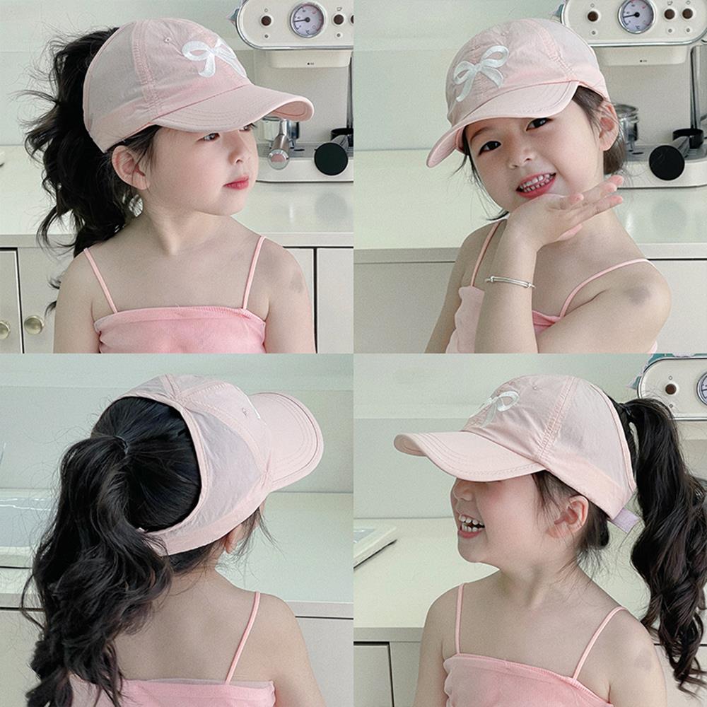 Summer Kids Quick-dry Baseball Caps Girls Bow Embroidery Semi-hollow Top Sun Hat Korean Fashion Sports Adjustable Sunscreen Cap
