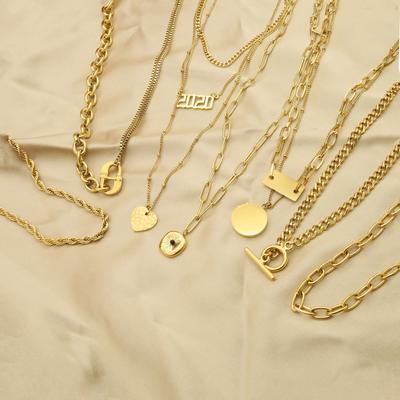 Collana Versatile Acciaio di Titanio Placcato Oro PVD Acciaio Inossidabile Intreccio Grezzo Moda Pendolare Catena Clavicolare