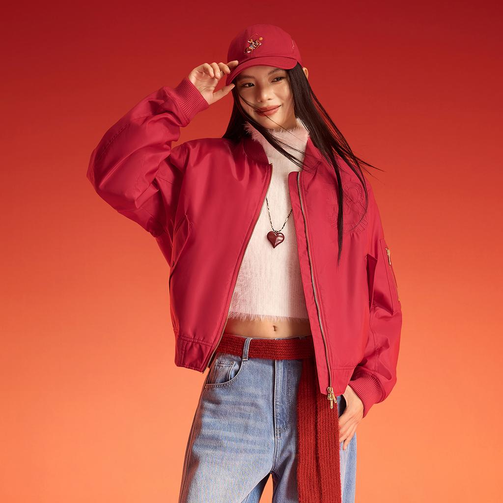 Li Ning Sports Lifestyle Series Baseball Collar Embroidered Pattern Letter Couple Cotton Jacket Unisex Jacket AJMW199-4