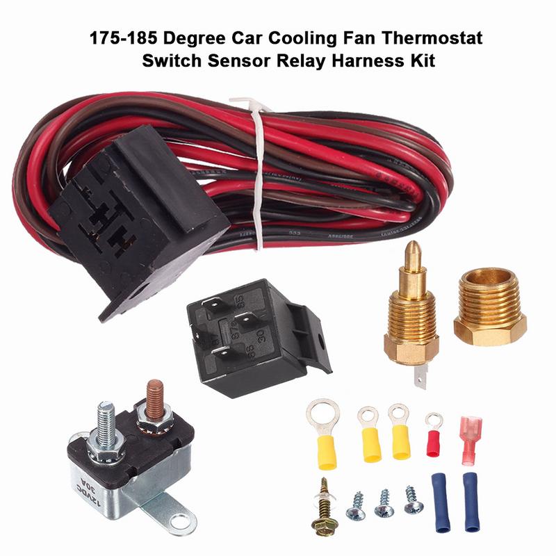 175-185 Degree Car Cooling Fan Thermostat Switch Sensor Relay Harness Kit