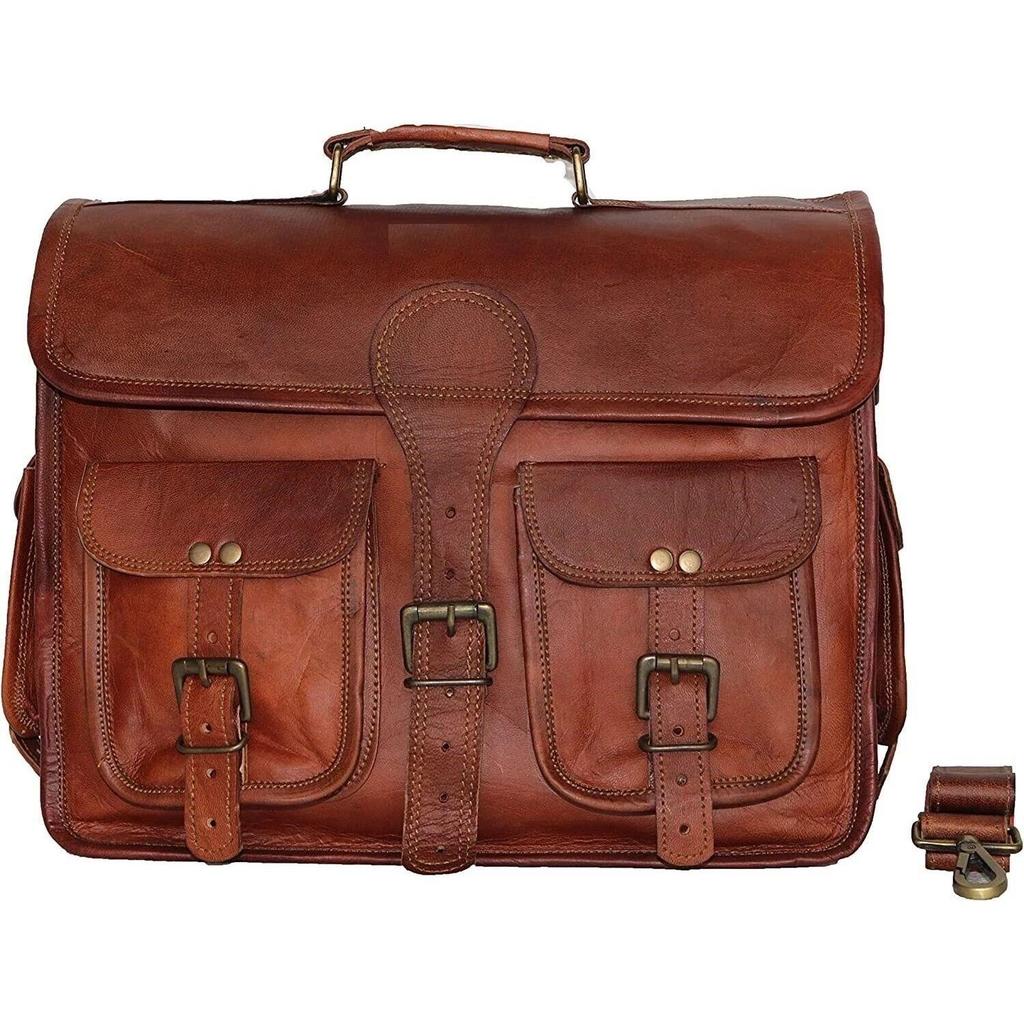 Leather Men's Messenger Shoulder MacBook Air Laptop Bag Briefcase Vintage