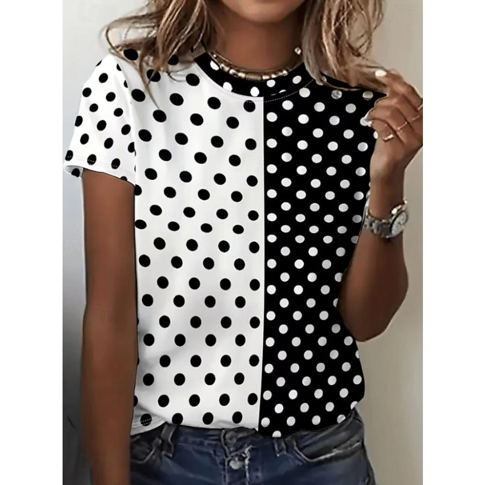 Fashion Women Retro Creative Polka Dot Print T Shirt Funny Casual O-neck Short Sleeves T-shirt Summer Female Tee Shirt