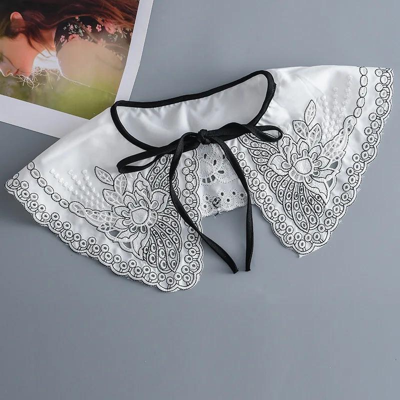 Women Embroidery Shirt Fake Collar Lapel Floral Dress Flase Collar Small Shawl Scarf Cape Girls Shirt Lace Detachable Collars